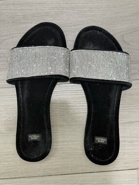 Victoria's Secret Black Slides with Silver Rhinestone Strap